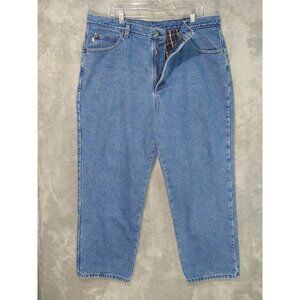 LL Bean Jeans Mens 40x30 Blue Denim Relaxed Fit Flannel Lined Taper Leg